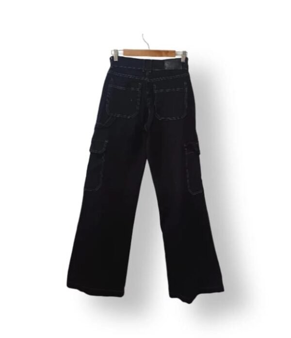 Jeans Cargo Wide Leg Rolly Go Mujer Talla 38 – Denim negro Elasticado