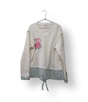 Polerón Limonada Niña Talla 12 Blanco Bordado Floral Estilo Camisero