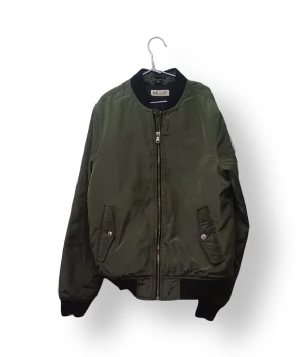 Chaqueta Bomber H&M Niño Verde Militar Talla 10-12 Años con Cierre