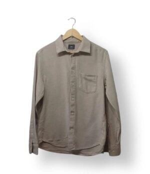 Camisa H&M Beige Hombre Talla S Manga Larga Casual Algodón Clásica