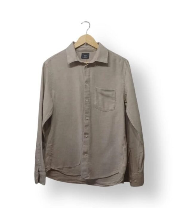 Camisa H&M Beige Hombre Talla S Manga Larga Casual Algodón Clásica